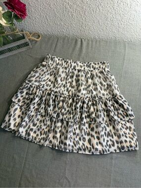 Loft Women's Leopard Print Tiered Skirt - Neutral Tones Size XS Peach / Black